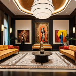 **

"A luxurious hotel lobby, filled with modern art installations. Guests are admiring the artwork. A warm, inviting atmosphere, with stylish furniture and carefully chosen lighting. Emphasize the artistic details and the sense of creative inspiration. The scene should reflect the concept of a 'cultural hub' rather than just a place to sleep."

**